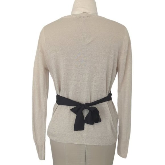 Sandro Tie Waist Linen Cardigan Sweater - Picture 3 of 5